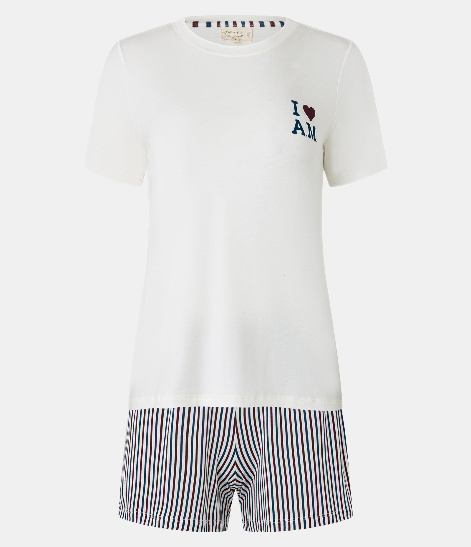 Pijama Short Doll Estampa Listras e Coração Off White 3