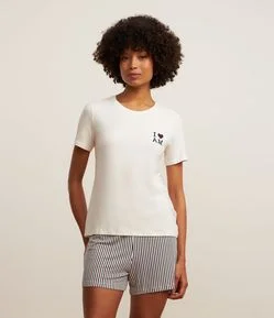 Pijama Short Doll Estampa Listras e Coração