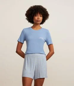 Pijama Short Doll com Estampa Xadrez e Frase