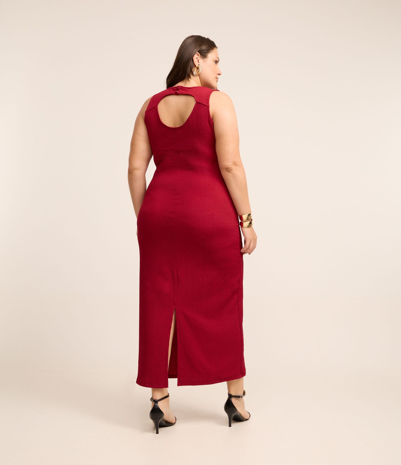Vestido New Midi  Gola Redonda e Franzido Curve & Plus Size Vermelho 4