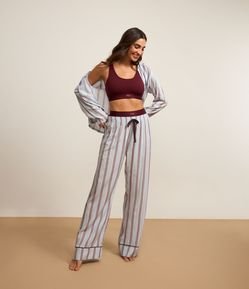 Pijama Americano Longo em Viscose com Listras Tricolores