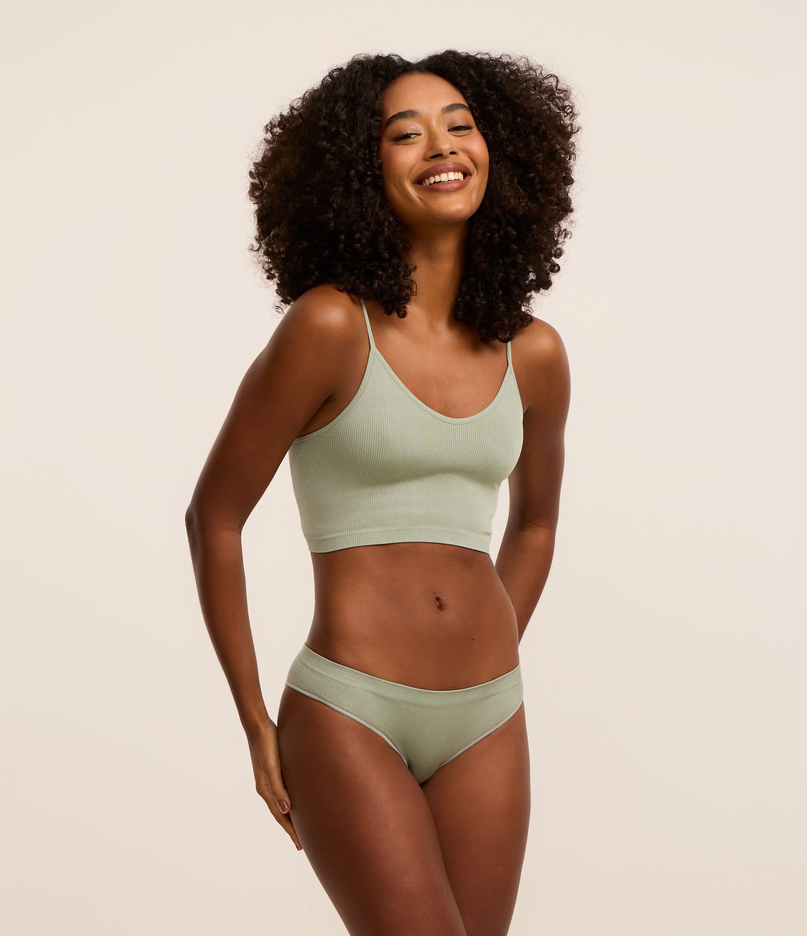 Kit 02 Calcinhas Biquíni em Poliamida Texturizada Seamless Verde/Bege 6