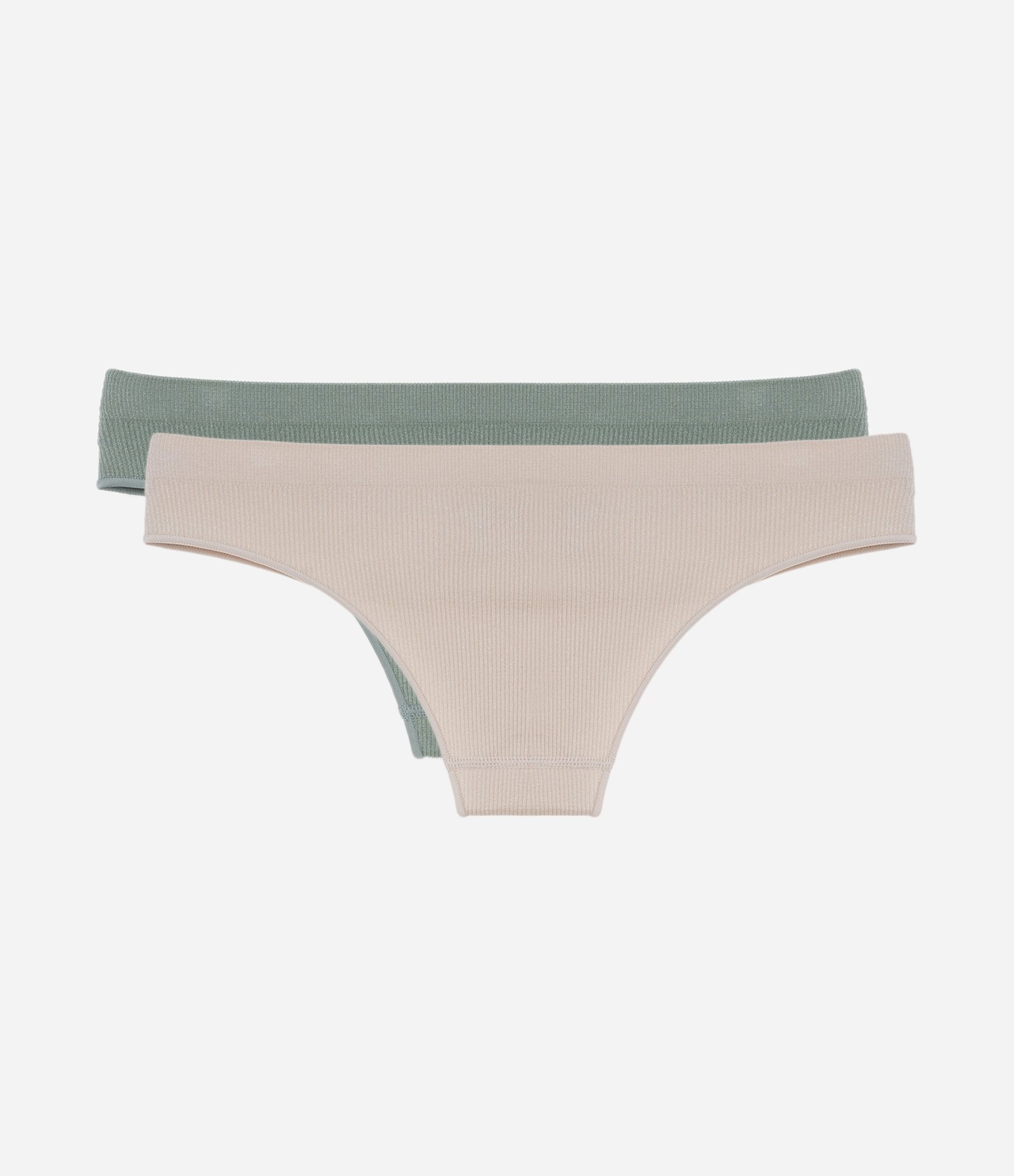 Kit 02 Calcinhas Biquíni em Poliamida Texturizada Seamless Verde/Bege 2