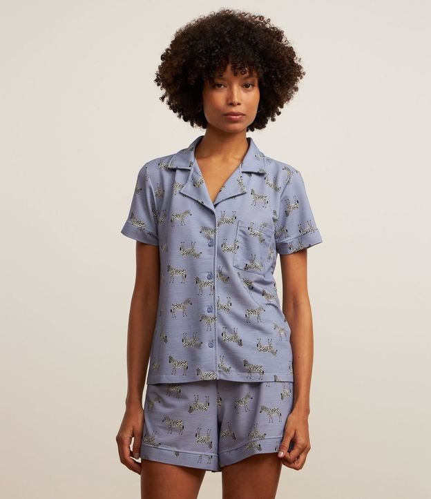 Pijama Short Doll Americano em Viscose com Estampa de Zebrinhas