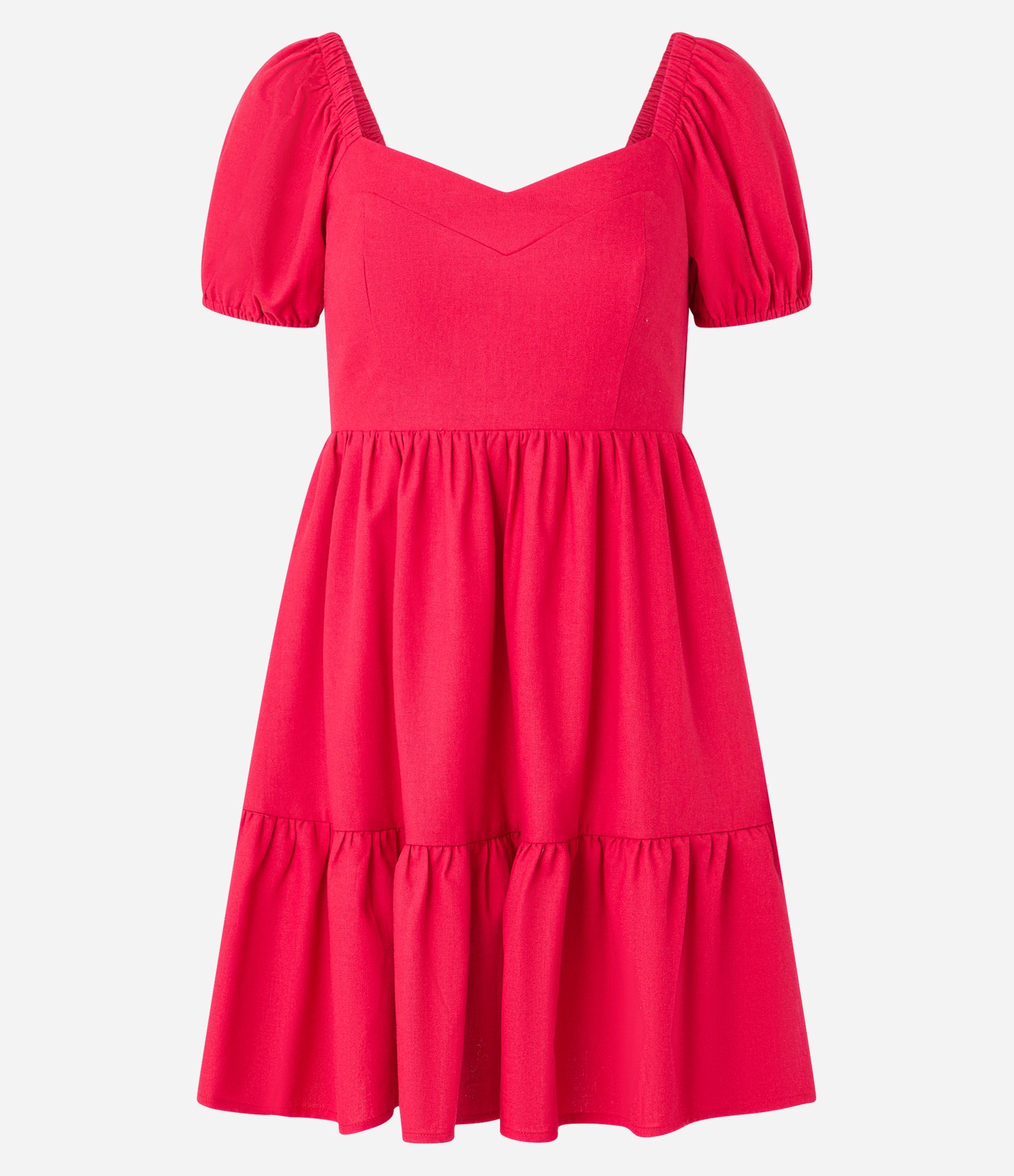 Vestido Curto em Viscose com Linho e Manga Bufante Vermelho 8