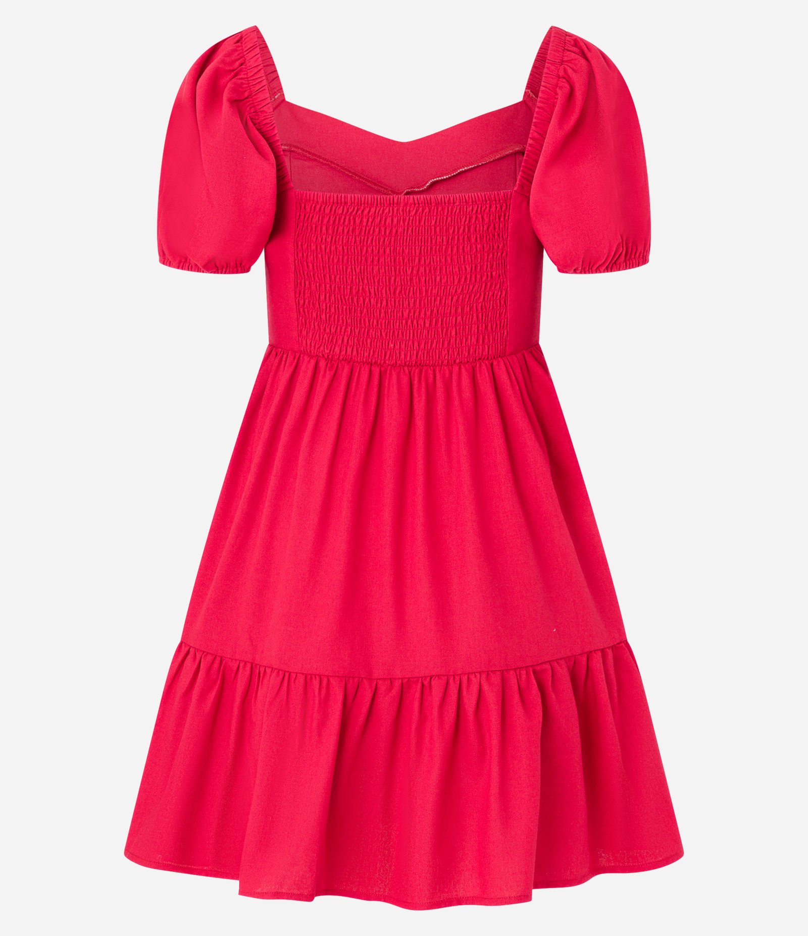 Vestido Curto em Viscose com Linho e Manga Bufante Vermelho 9