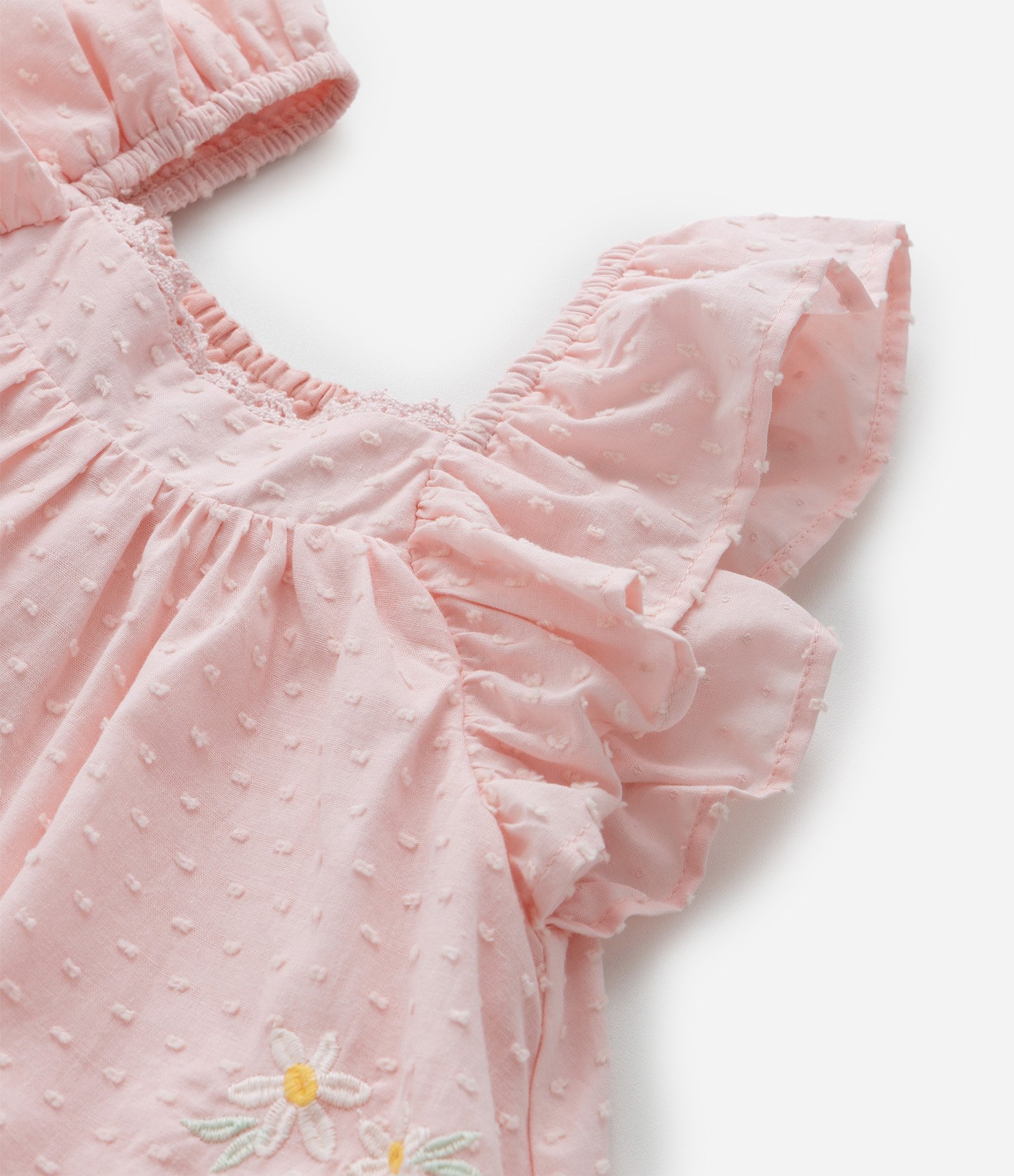 Vestido Infantil em Tricoline com Bordado Margaridas - Tam 1 a 6 Anos Rosa 5