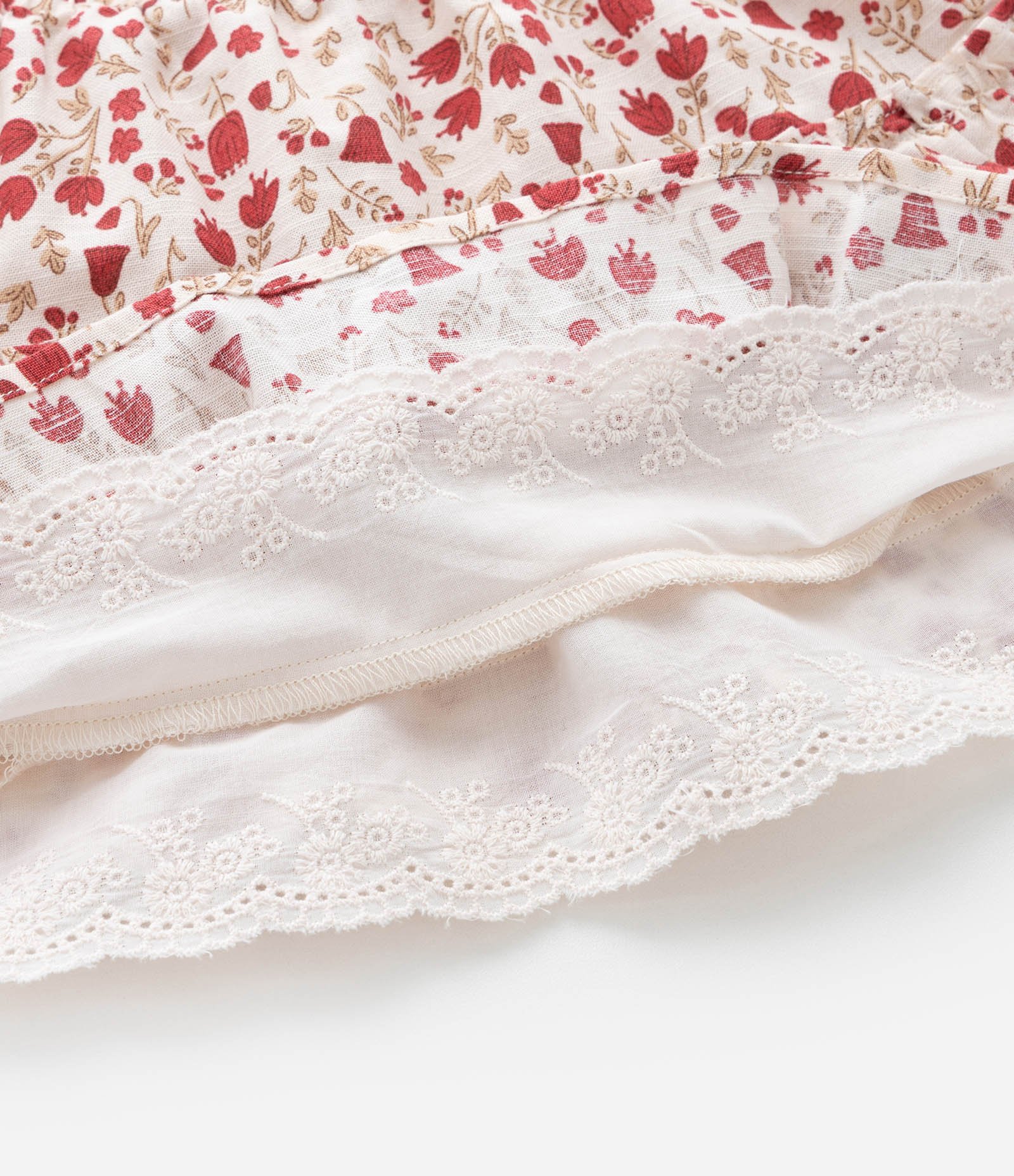 Saia Infantil com Babadinho e Estampa Floral - Tam 1 a 6 Anos Bege/Vermelho 4