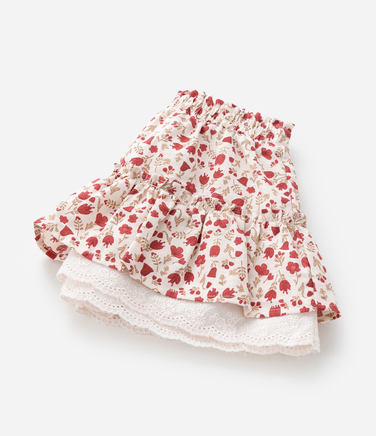 Saia Infantil com Babadinho e Estampa Floral - Tam 1 a 6 Anos Bege/Vermelho 6