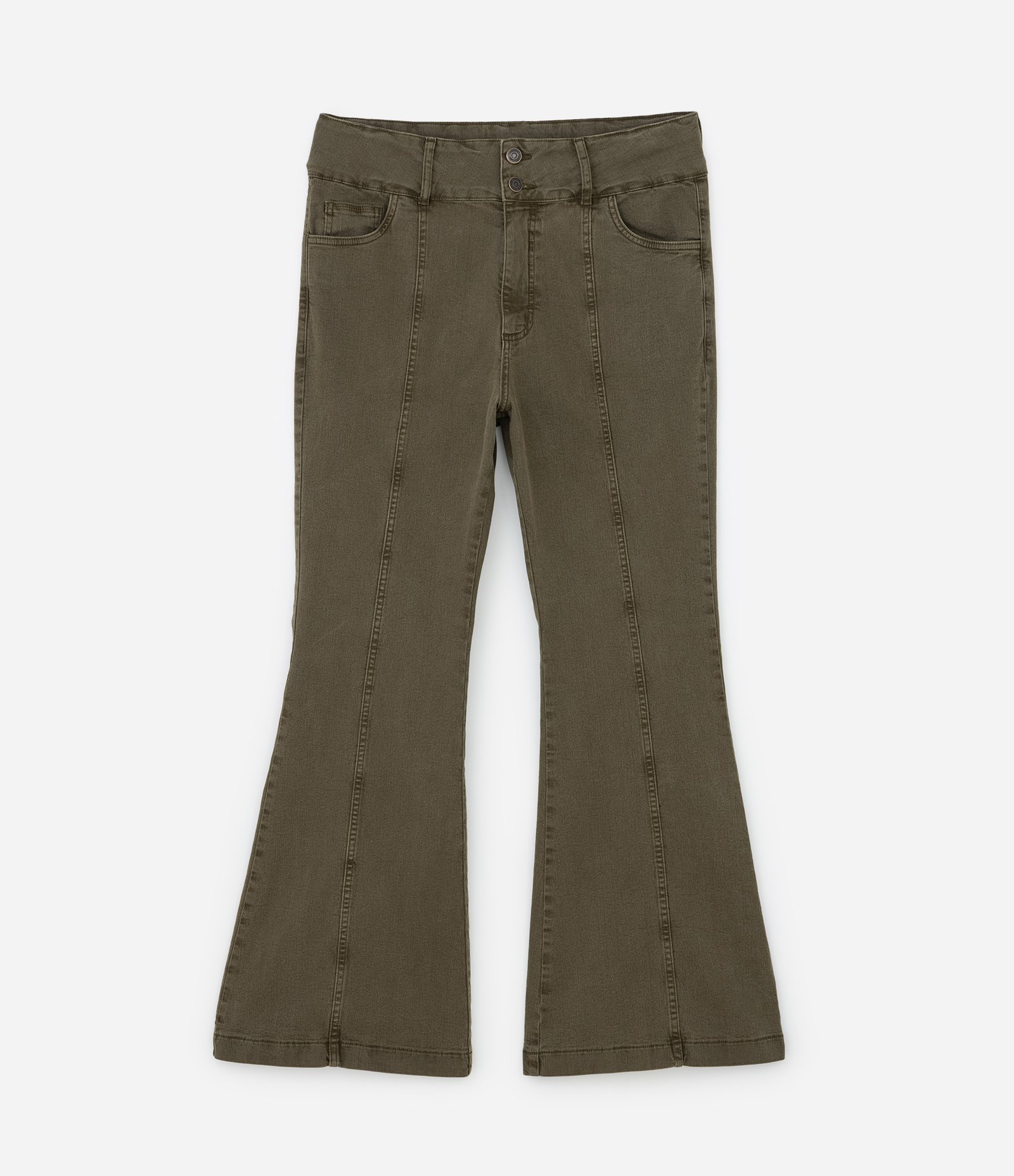 Calça Flare em Sarja com Cós Largo Curve & Plus Size Verde 6