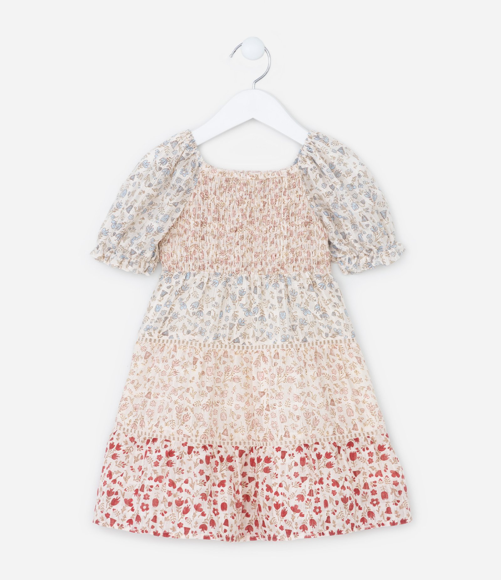 Vestido Infantil com Manga Bufante e Estampa Floral - Tam 1 a 6 Anos Multicores 1