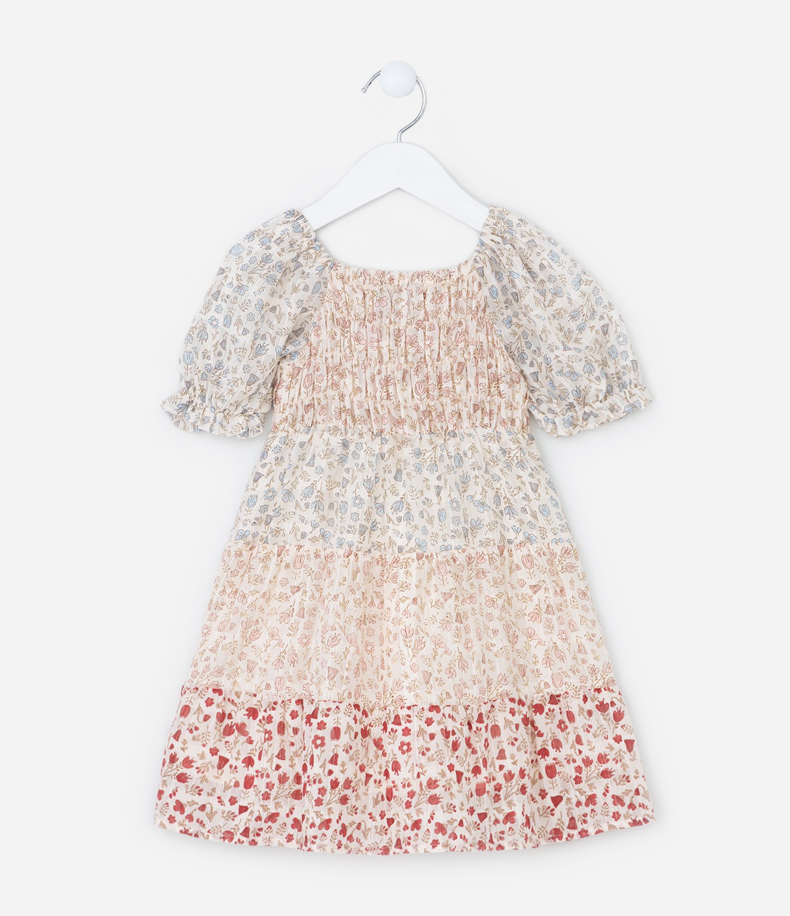 Vestido Infantil com Manga Bufante e Estampa Floral - Tam 1 a 6 Anos Multicores 2