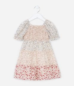Vestido Infantil com Manga Bufante e Estampa Floral - Tam 1 a 6 Anos