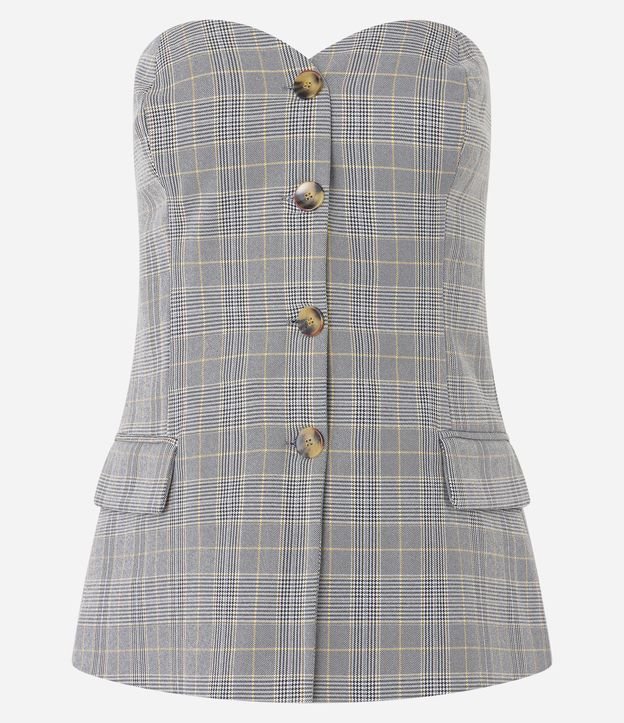 Blusa Colete Alfaiatada Xadrez com Decote Coração