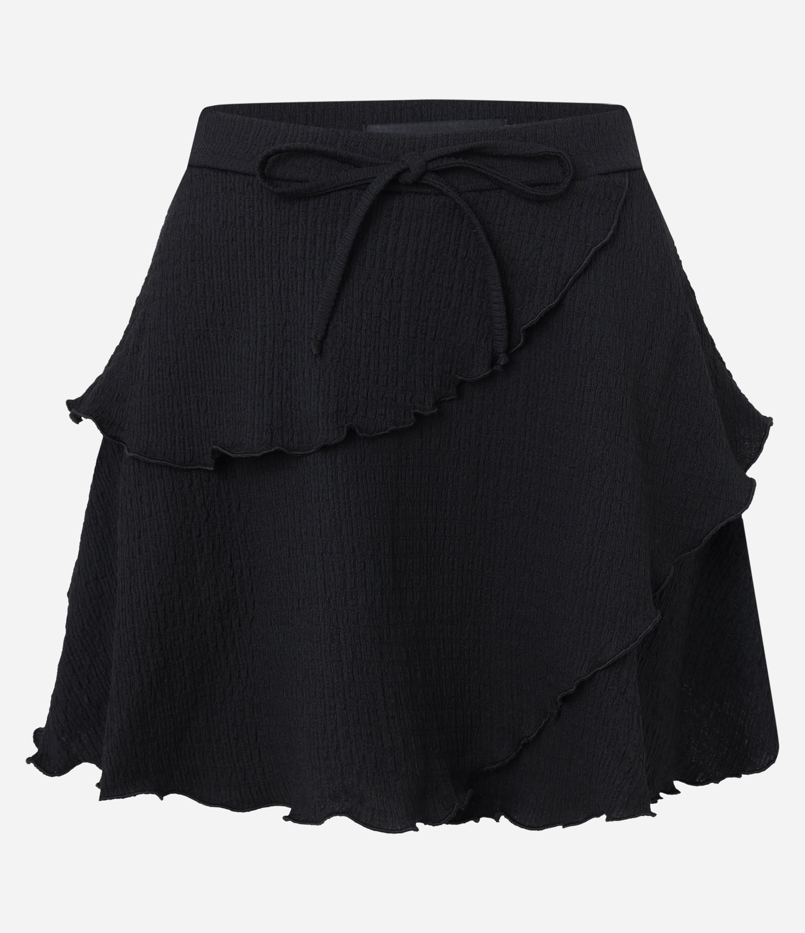 Saia Curta com Amarração e Babados Preto 5