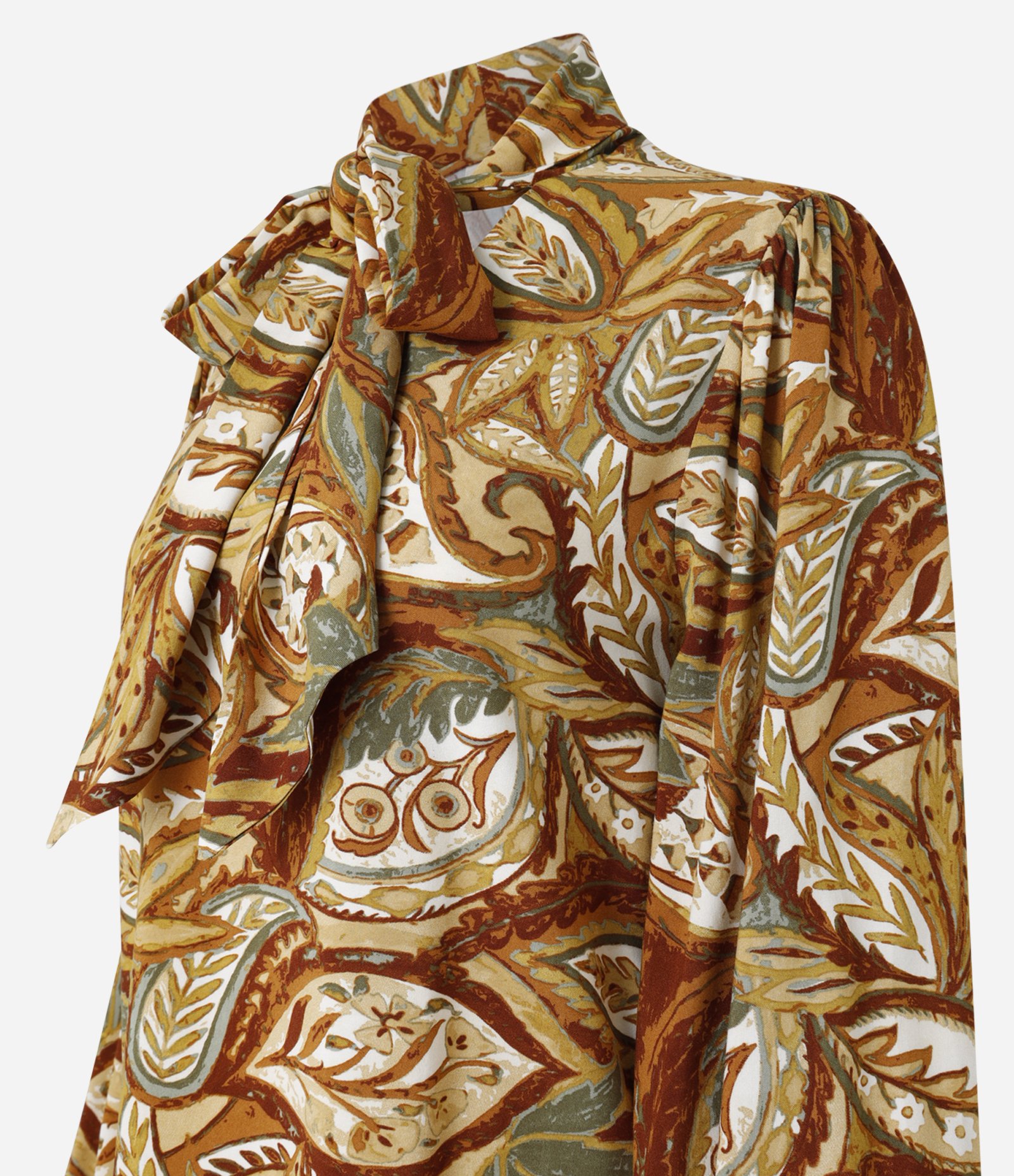 Blusa em Viscose com Gola Laço e Estampa Paisley Marrom 7