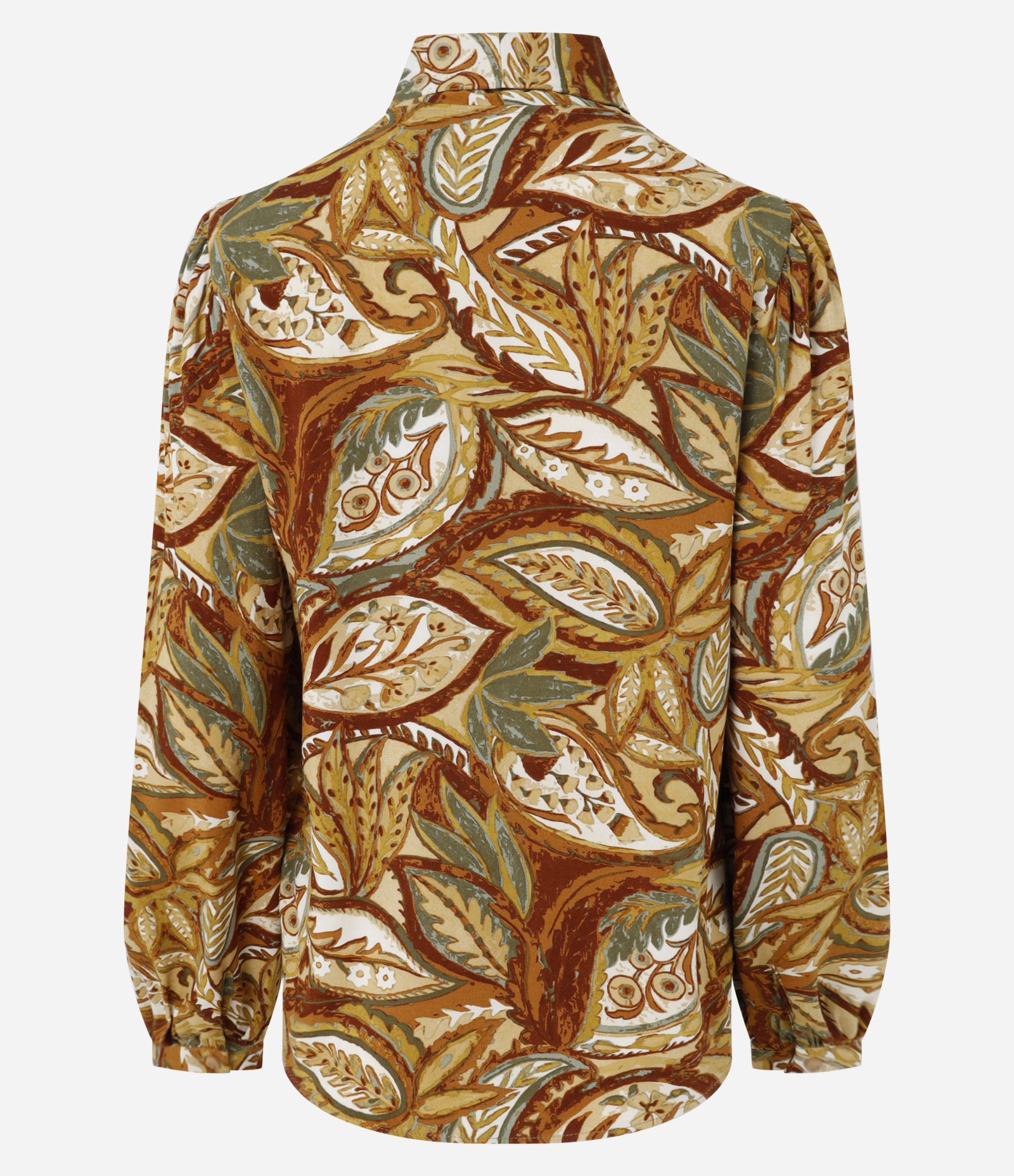 Blusa em Viscose com Gola Laço e Estampa Paisley Marrom 8