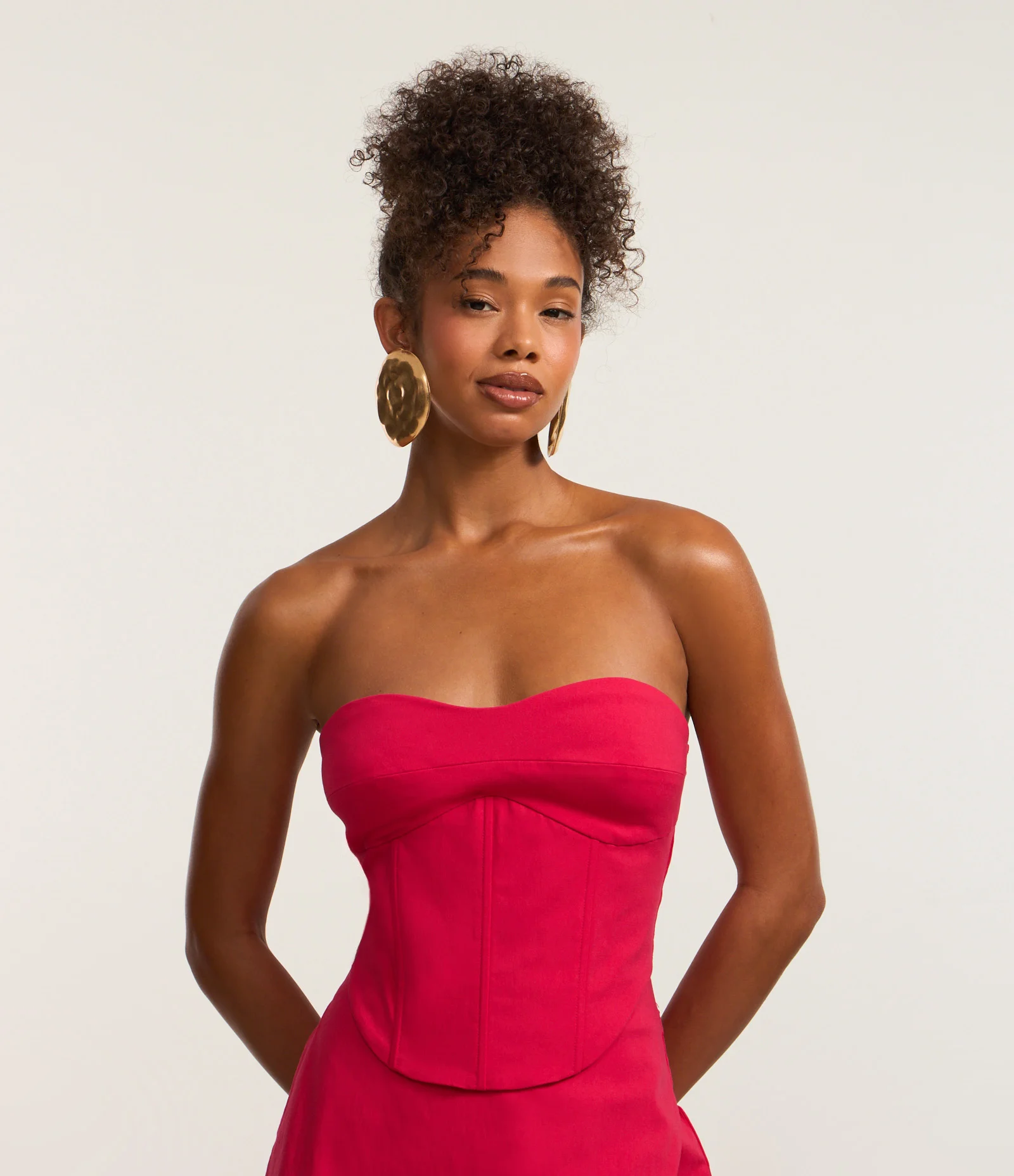 Blusa Corsetada em Bengaline com Zíper nas Costas Rosa Avermelhado