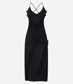 Vestido New Midi em Chiffon com Alças Cruzadas e Babados