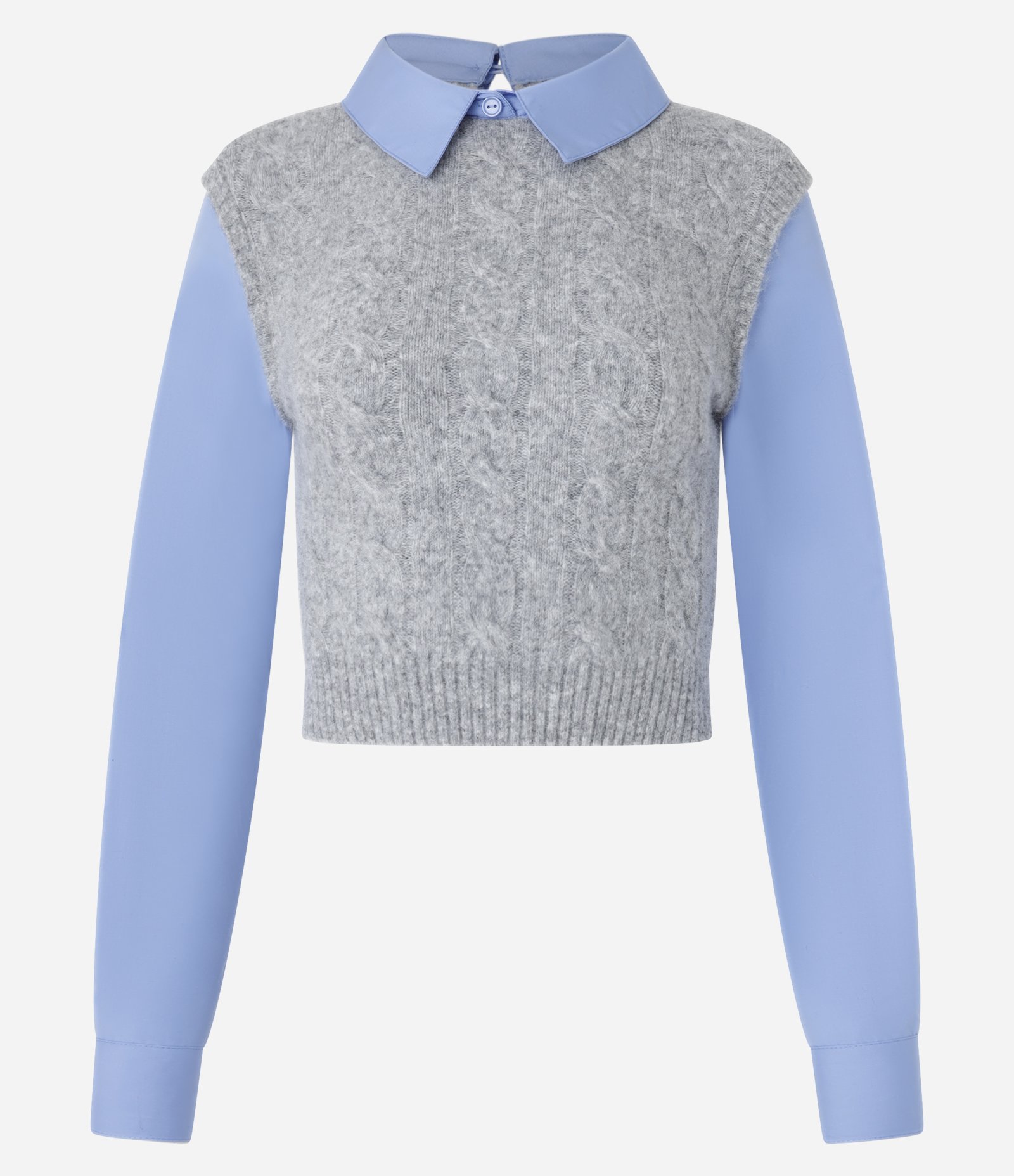 Camisa com Colete em Tricô com Textura Cinza/Azul 5