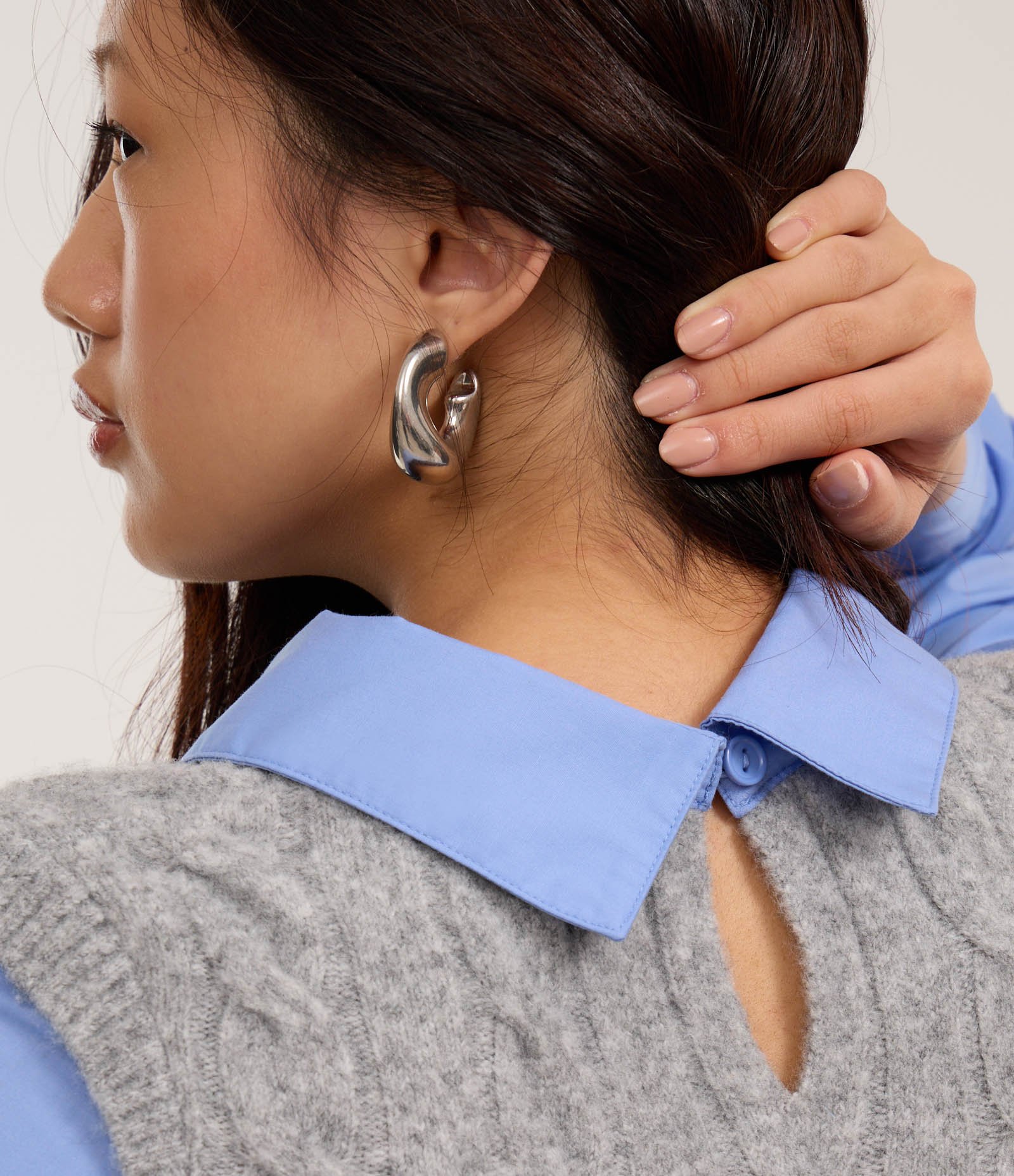 Camisa com Colete em Tricô com Textura Cinza/Azul 4