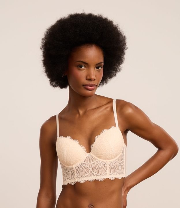 Sutiã Alongado com Bojo em Renda Floral