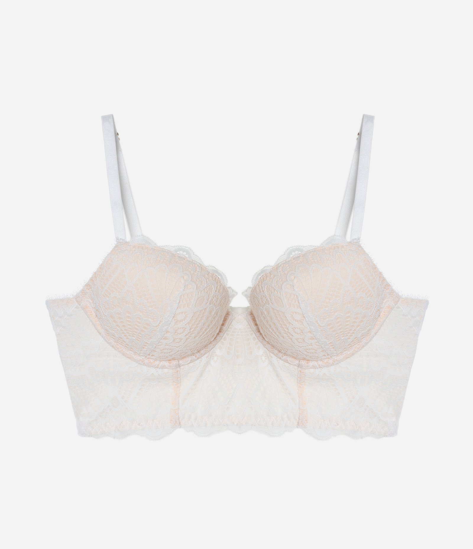 Sutiã Alongado com Bojo em Renda Floral Branco 5