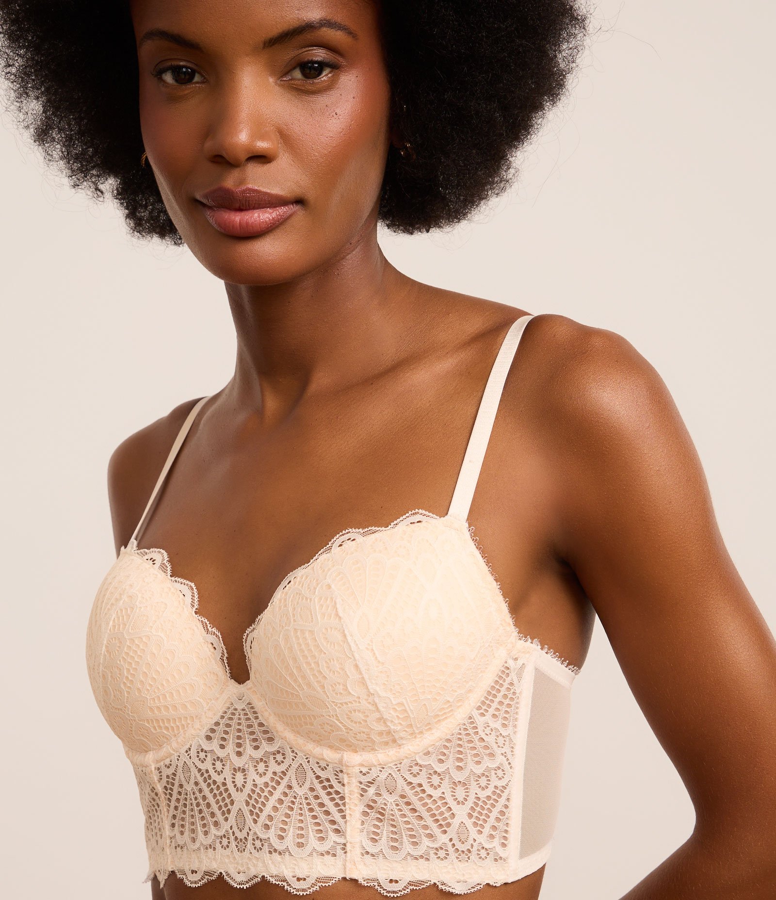 Sutiã Alongado com Bojo em Renda Floral Branco 3