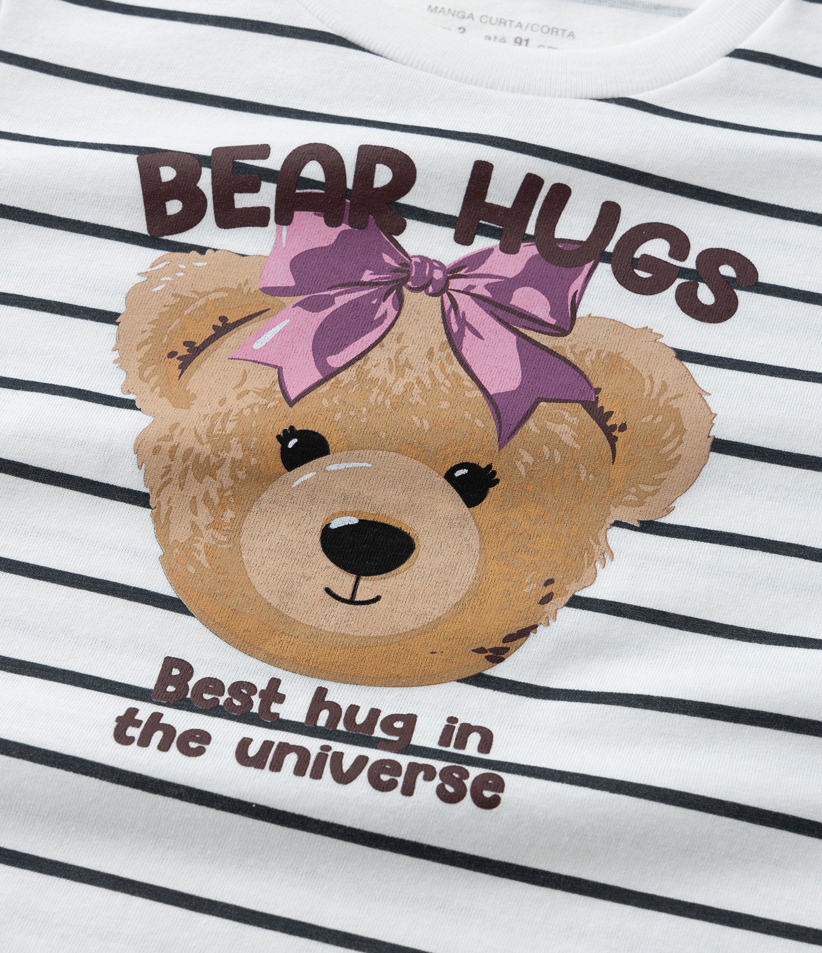 Blusa Infantil com Estampa Ursa e Listras - Tam 1 a 6 Anos Branco 4