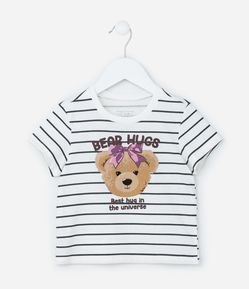 Blusa Infantil com Estampa Ursa e Listras - Tam 1 a 6 Anos