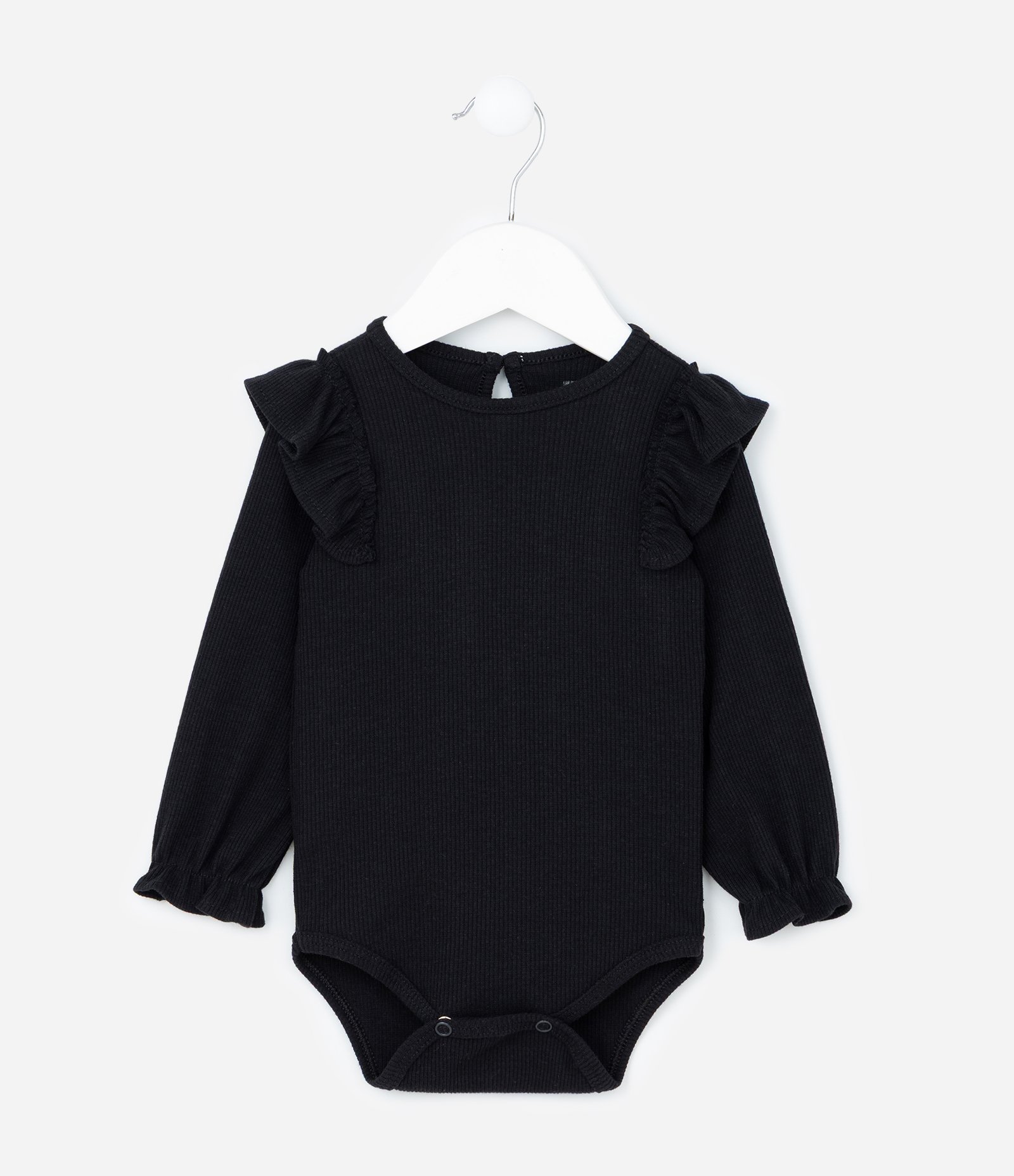 Body Infantil Canelado com Babadinhos - Tam 0 a 18 meses Preto 1