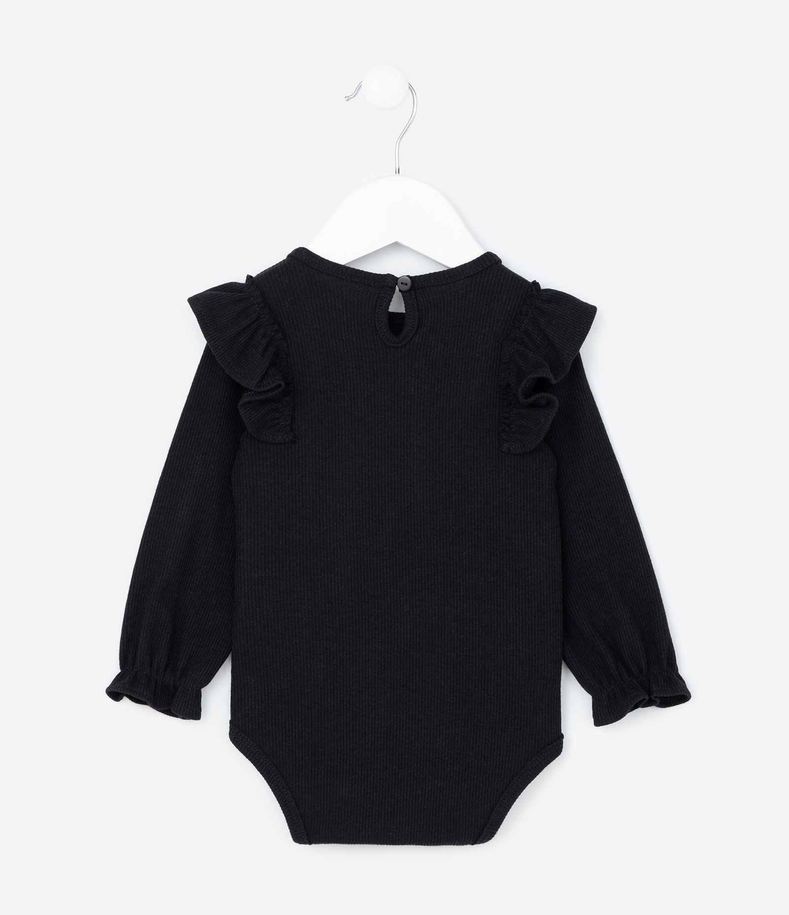Body Infantil Canelado com Babadinhos - Tam 0 a 18 meses Preto 2