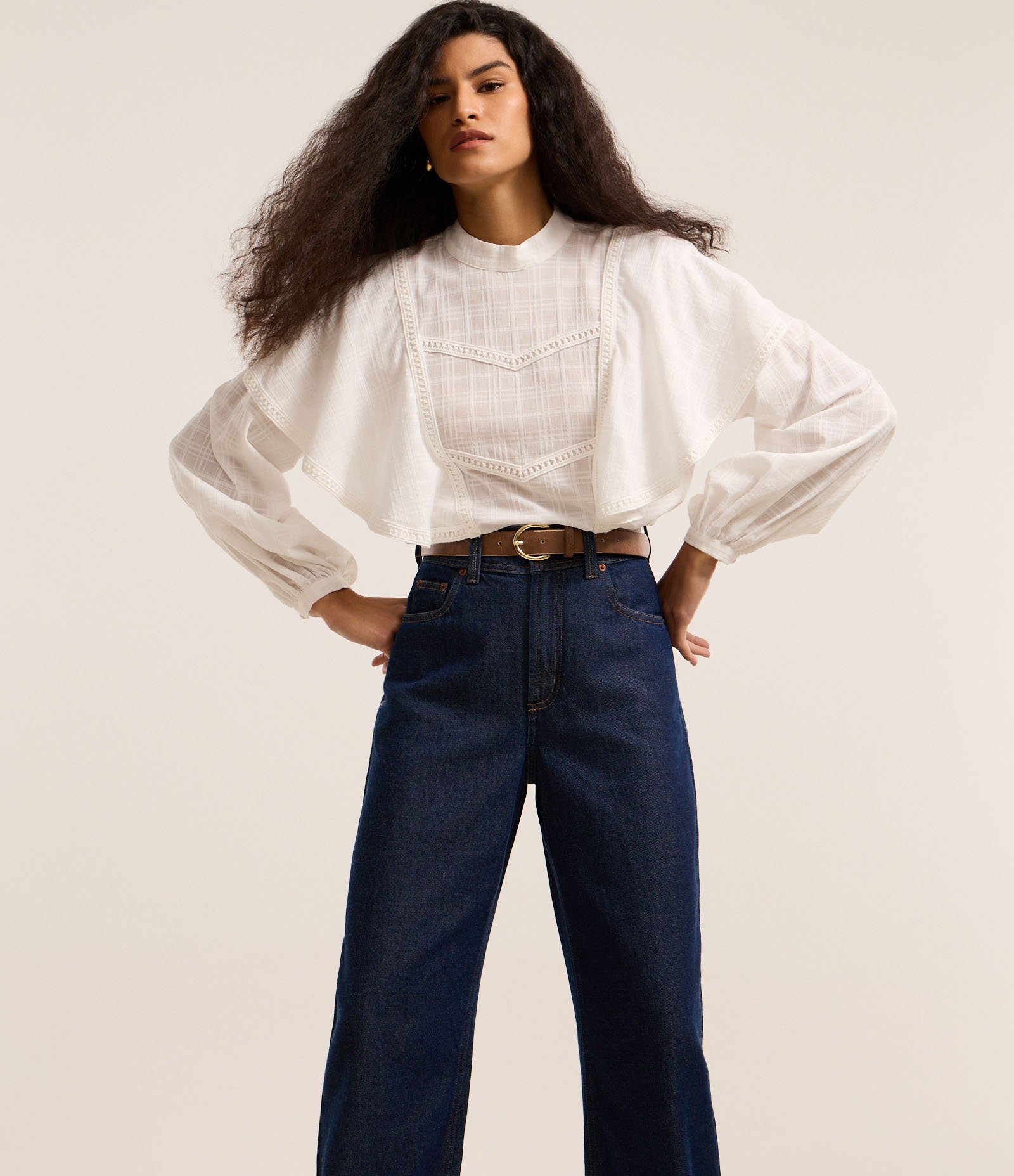 Calça Baggy em Jeans com Cintura Alta Azul Escuro 2