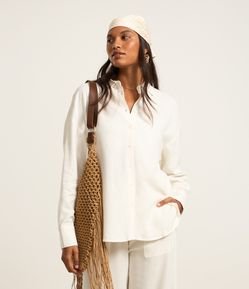 Camisa Alongada em Viscose e Linho com Botões