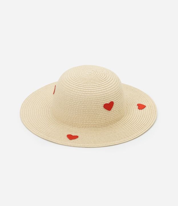 Chapéu de Palha Infantil Bordado de Corações - Tam Único