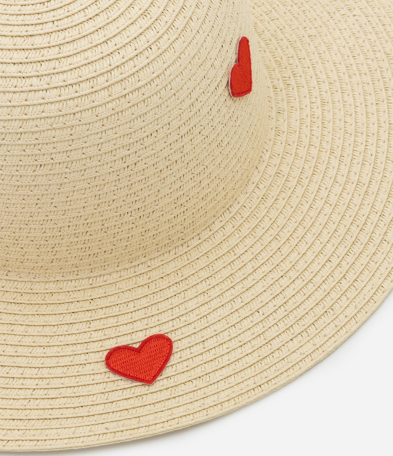 Chapéu de Palha Infantil Bordado de Corações - Tam Único Bege 2