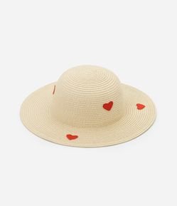 Chapéu de Palha Infantil Bordado de Corações - Tam Único