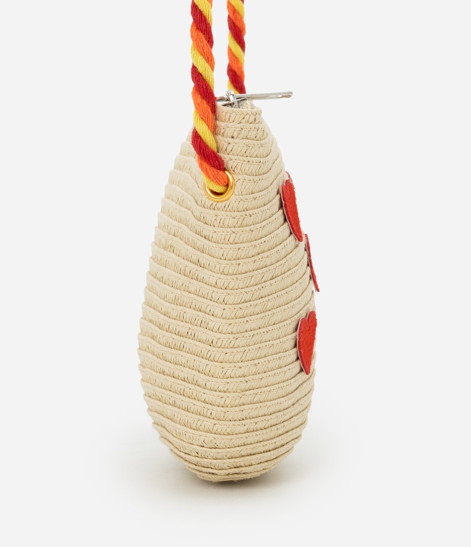 Bolsa Infantil em Palha com Bordado de Corações - Tam Único Bege/Vermelho 2