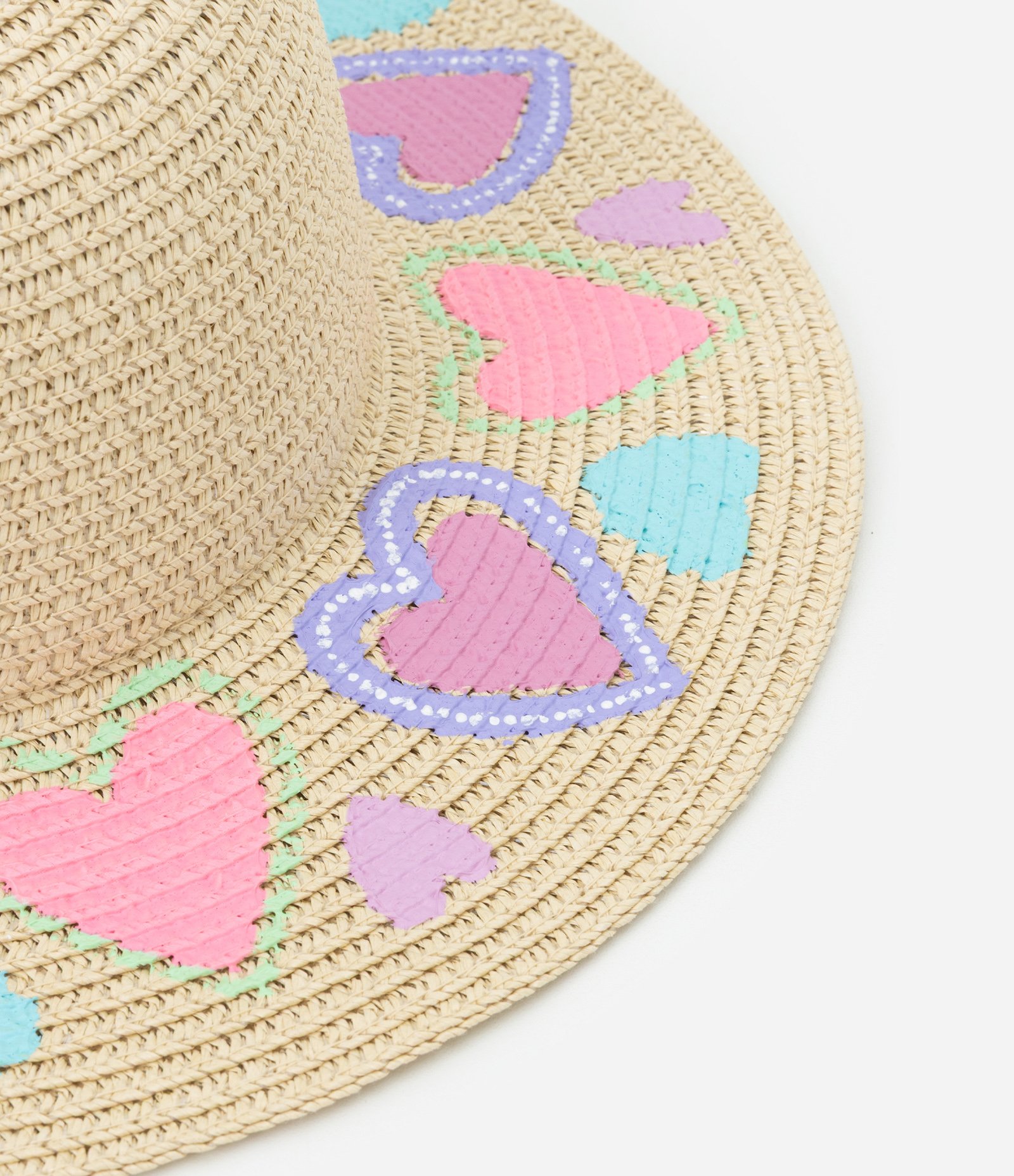 Chapéu de Palha Infantil Estampa de Corações - Tam Único Bege 3