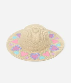 Chapéu de Palha Infantil Estampa de Corações - Tam Único
