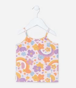 Regata Infantil com Estampa Arco-Íris e Flores - Tam 1 a 6 Anos