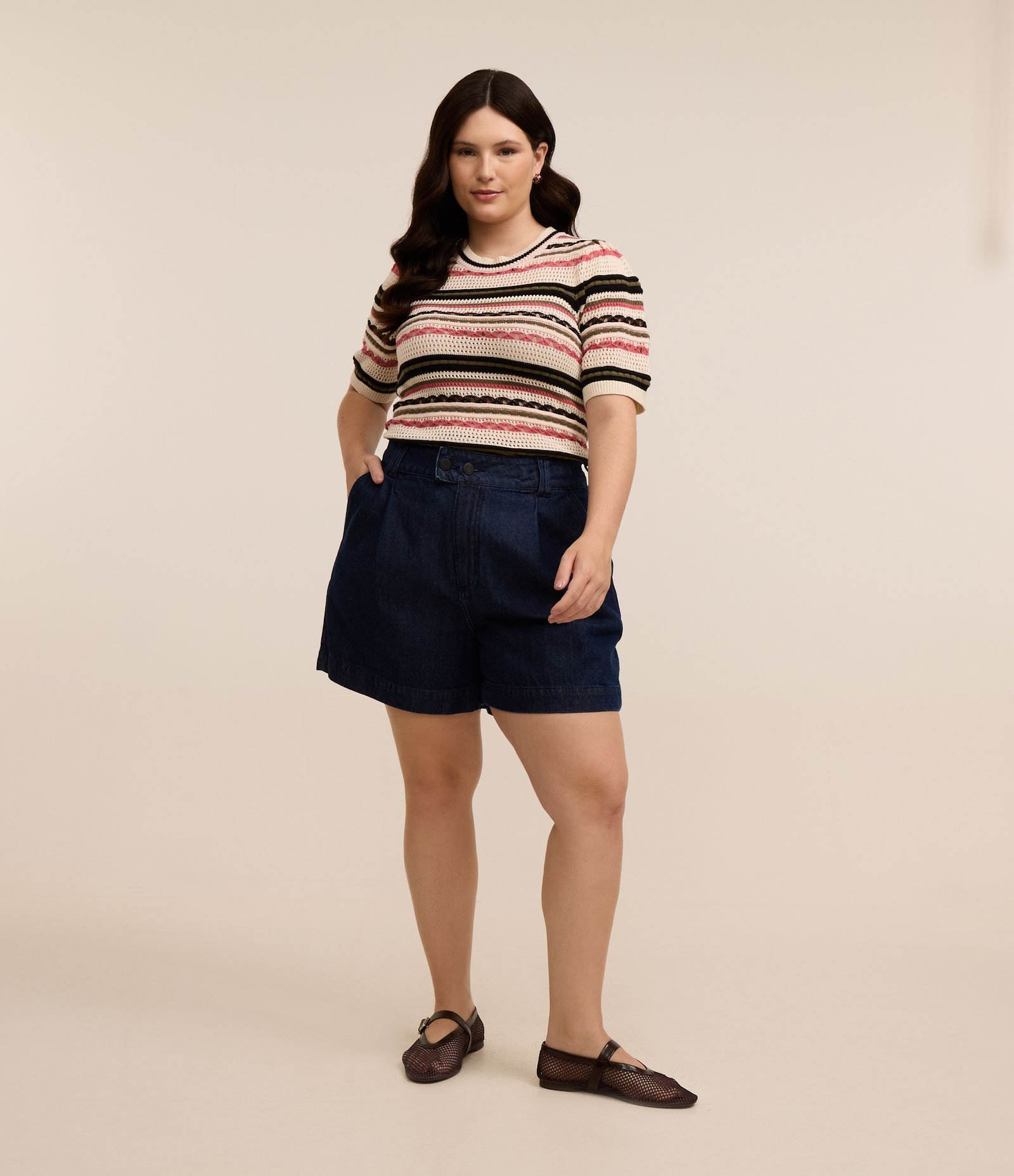 Short Jeans Cós Alfaiatado com Botão Duplo Curve & Plus Size Azul 1