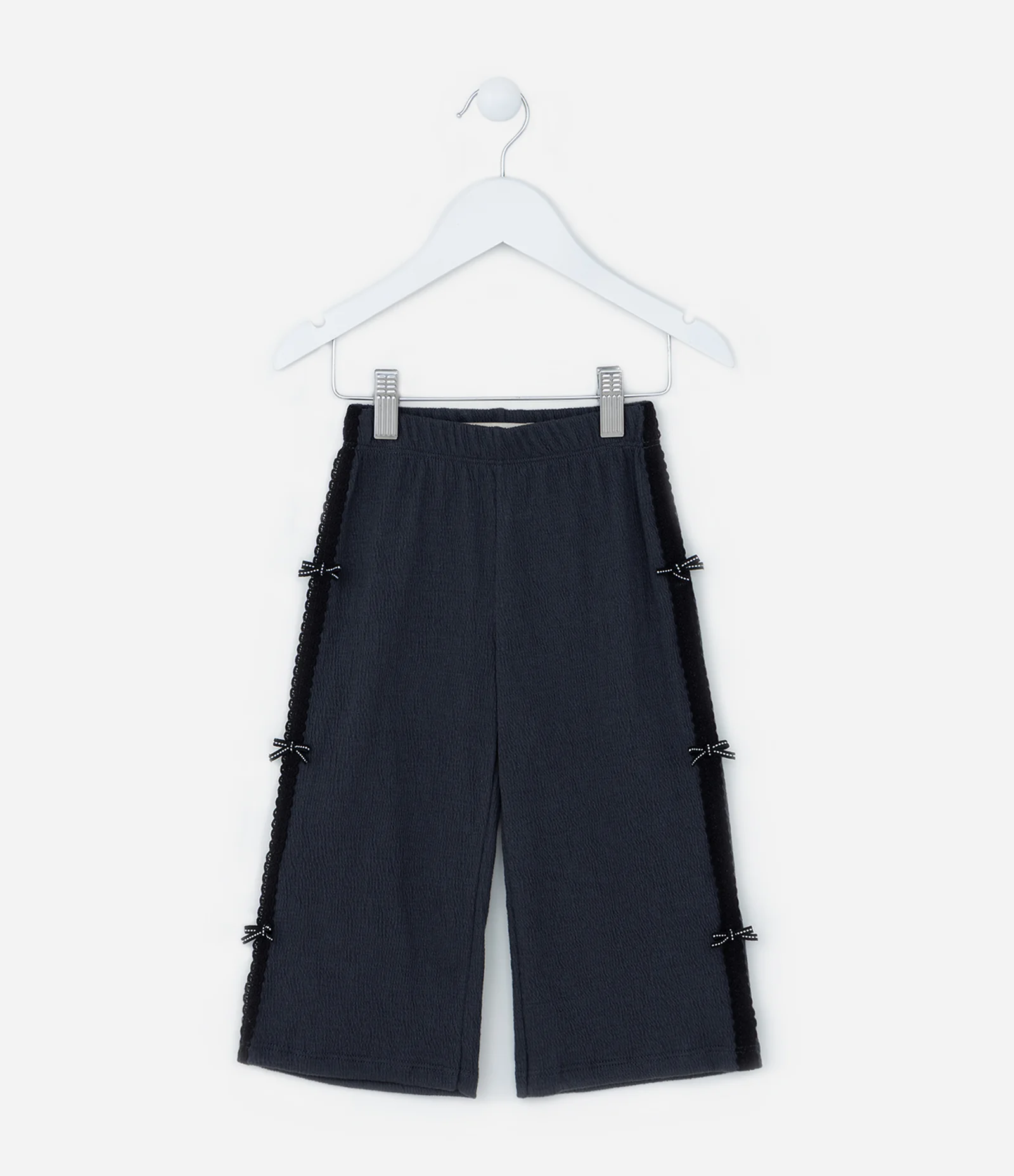 Calça Wide Leg Infantil Texturizada com Lacinhos- Tam 1 a 6 Anos Cinza Escuro 1
