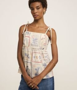 Blusa com Linho Alcinhas e Estampa de Selos do Mar