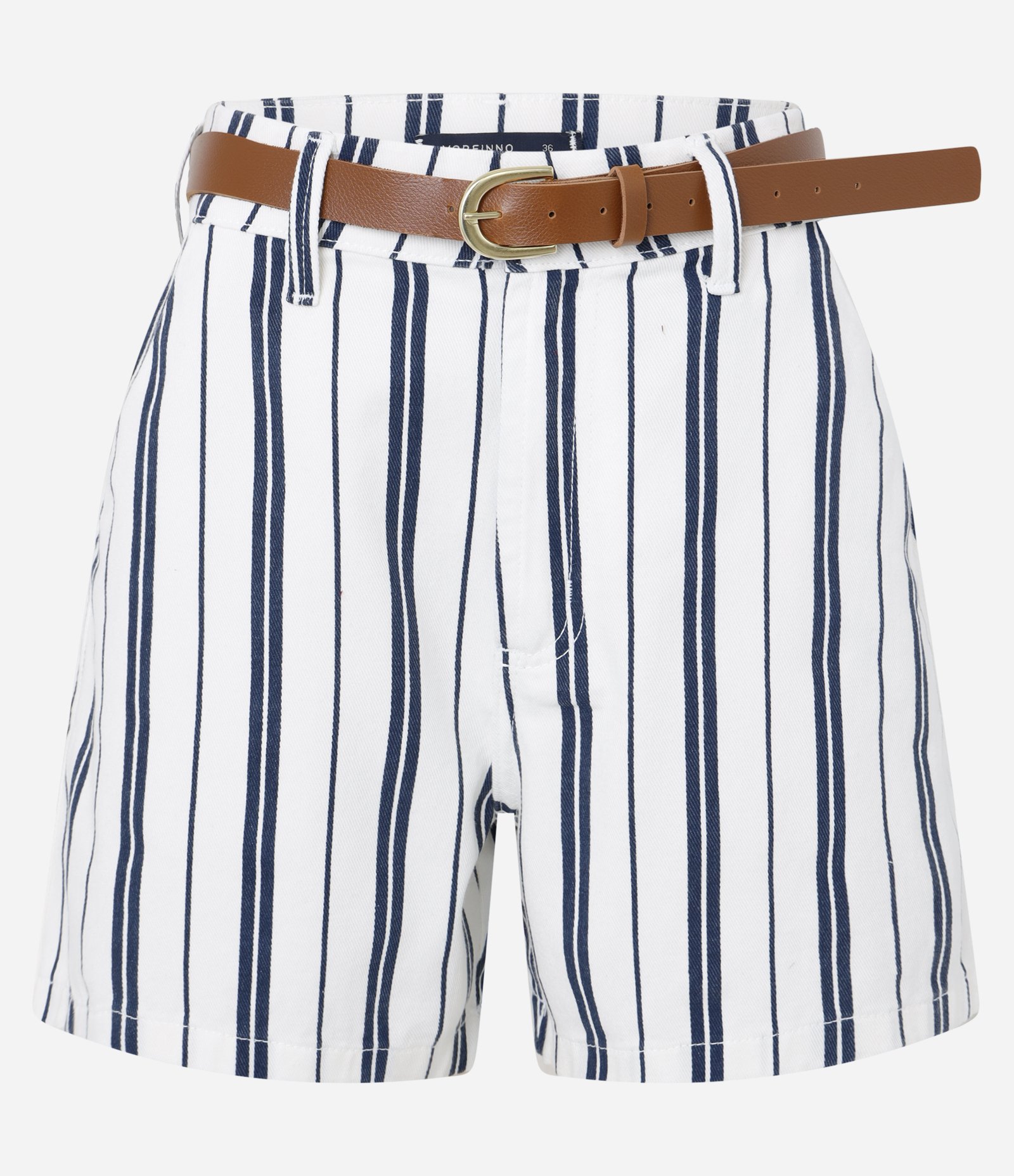 Short Mom em Sarja Listrada com Cintinho Branco 5