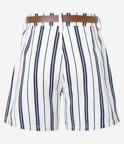 Short Mom em Sarja Listrada com Cintinho