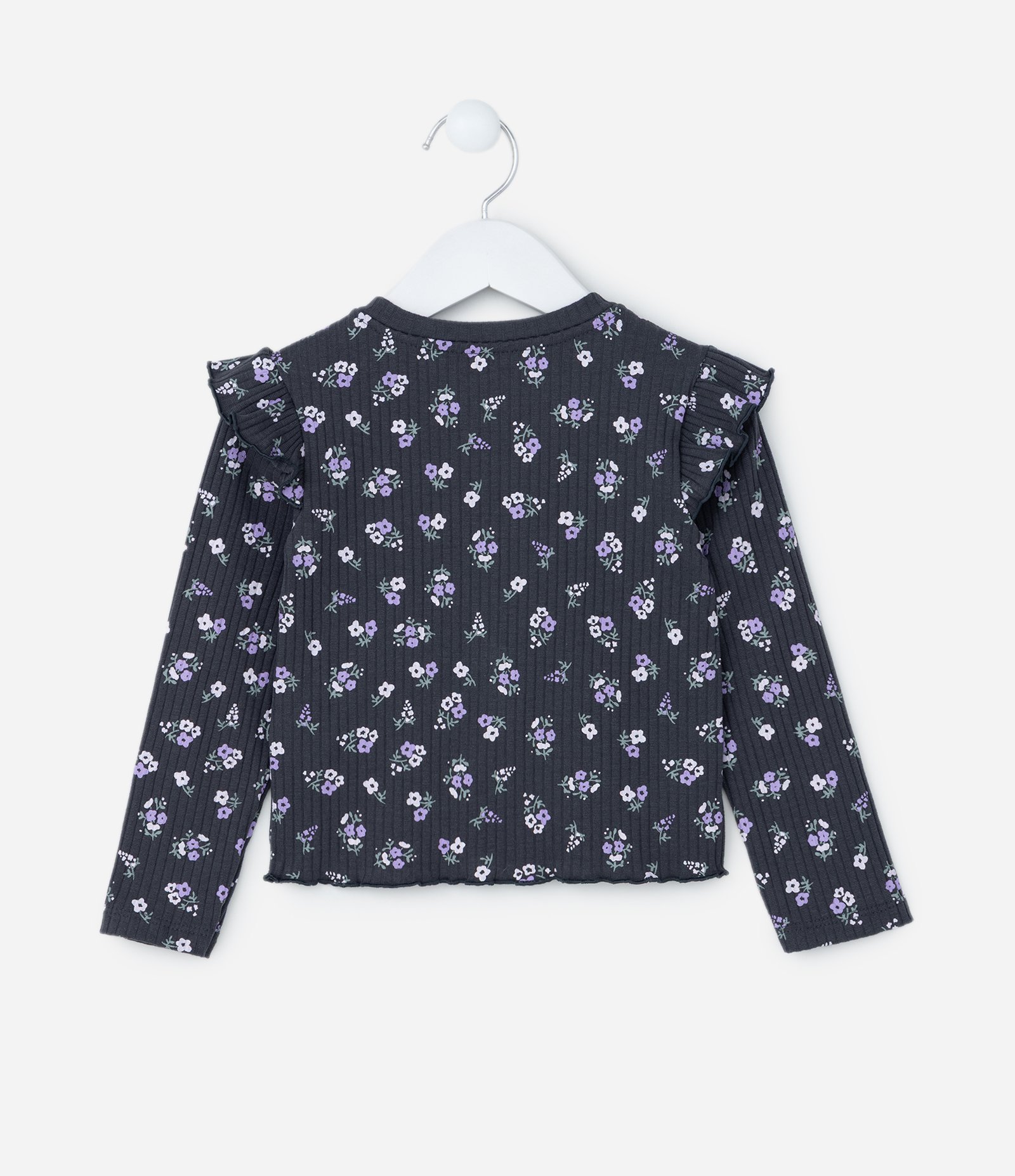 Blusa Infantil Canelada com Estampa Floral - Tam 1 a 6 Anos Cinza 2