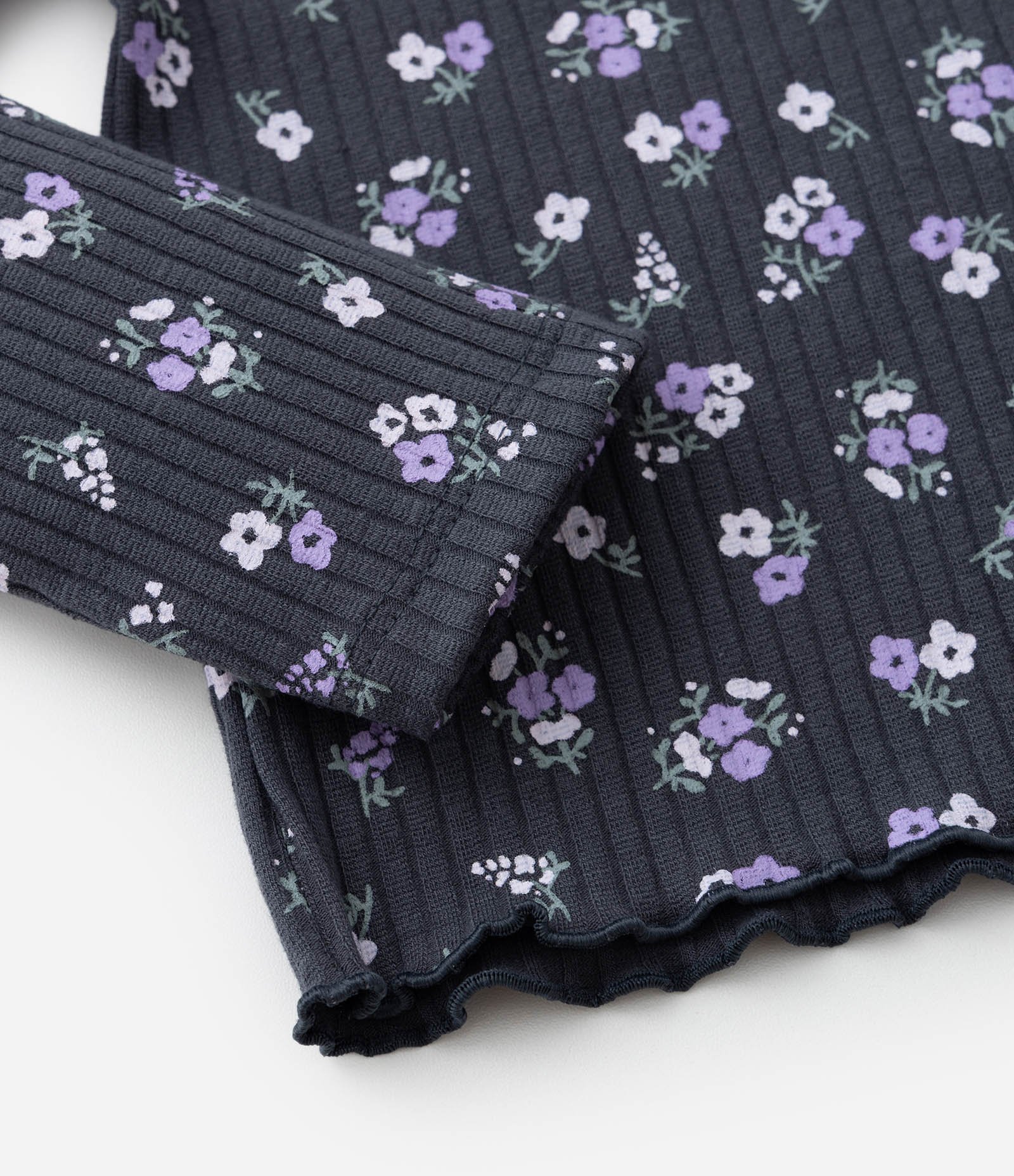 Blusa Infantil Canelada com Estampa Floral - Tam 1 a 6 Anos Cinza 4