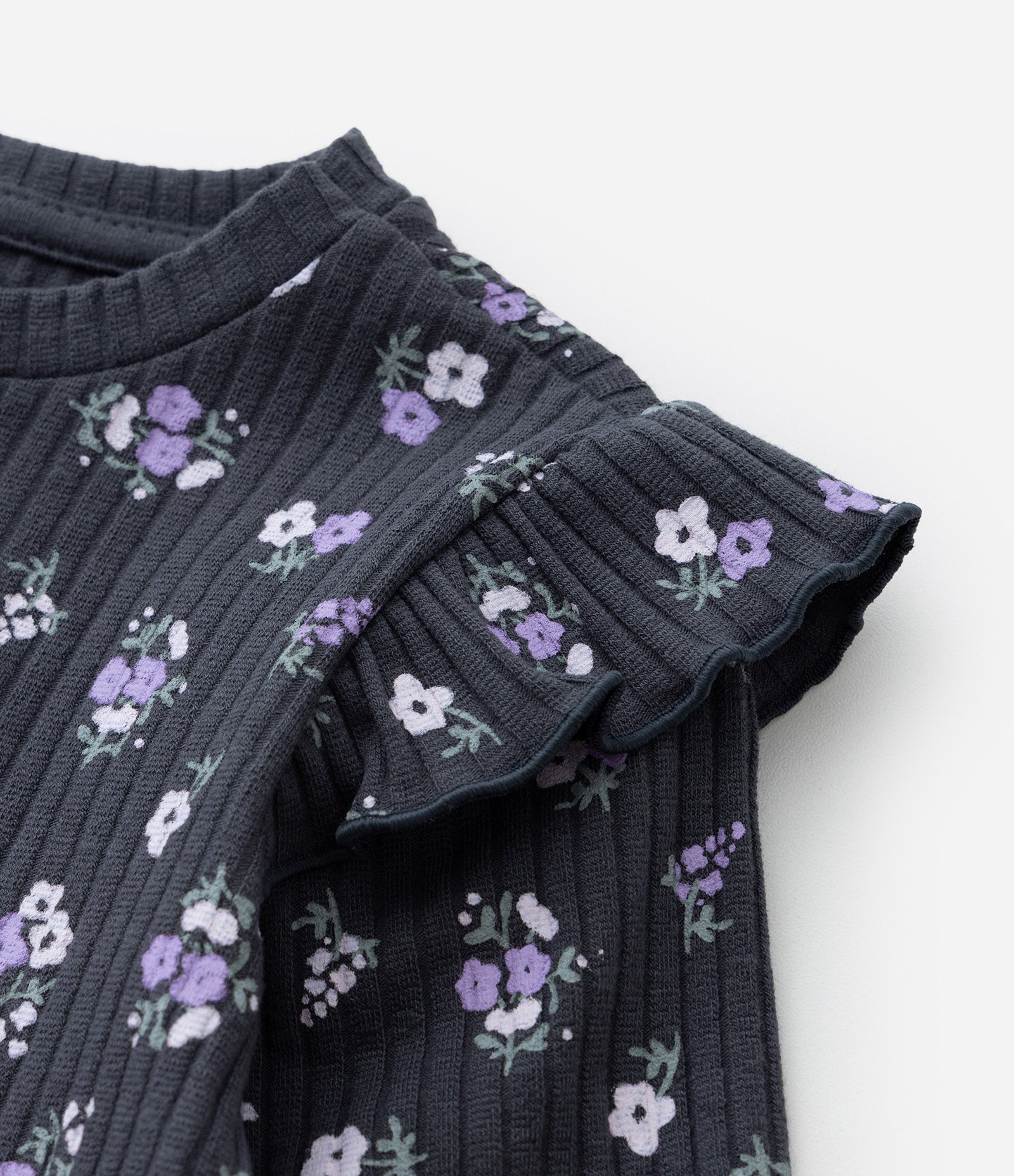 Blusa Infantil Canelada com Estampa Floral - Tam 1 a 6 Anos Cinza 5