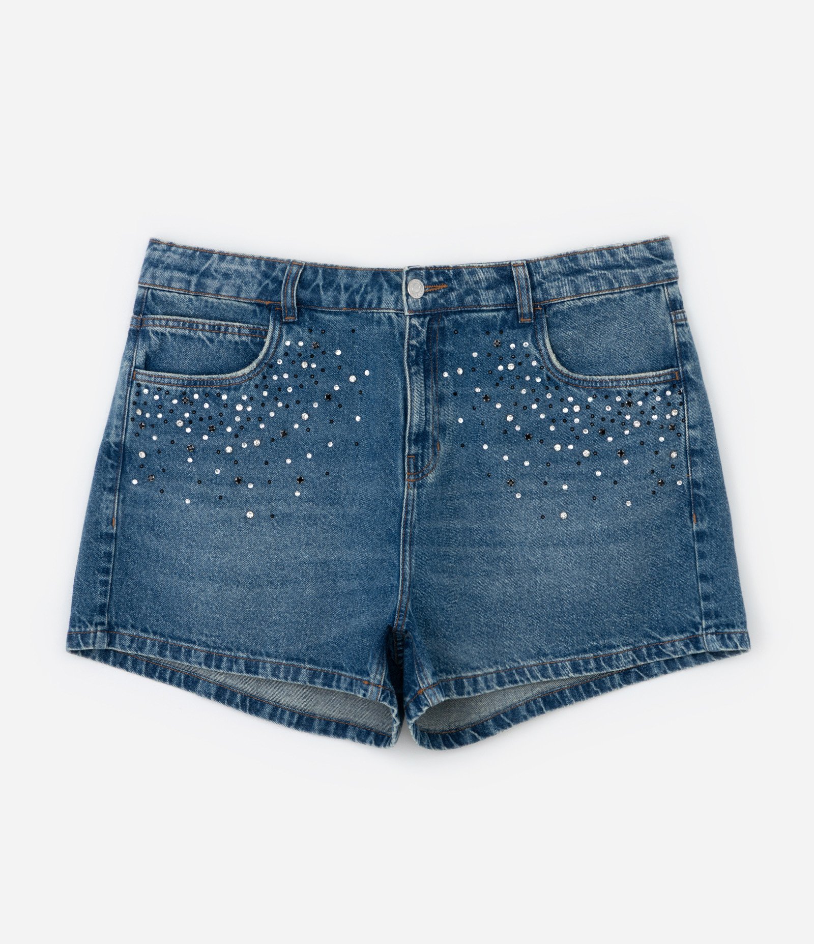 Short Mom em Jeans com Brilhos Curve & Plus Size Azul 6